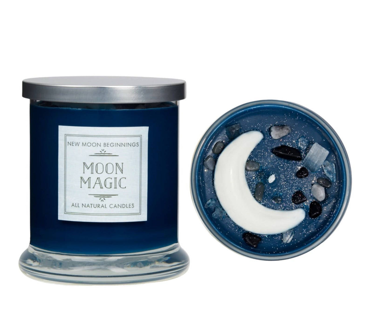 Moon Magic Crystal Candle- Ritual Candles, 12oz Round Glass Soy Candle #LV5591