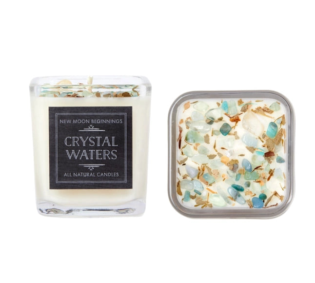 Crystal Waters: Ritual Candles, Soy Candle, Crystal Candles: 7.5oz Square Glass #LV5341