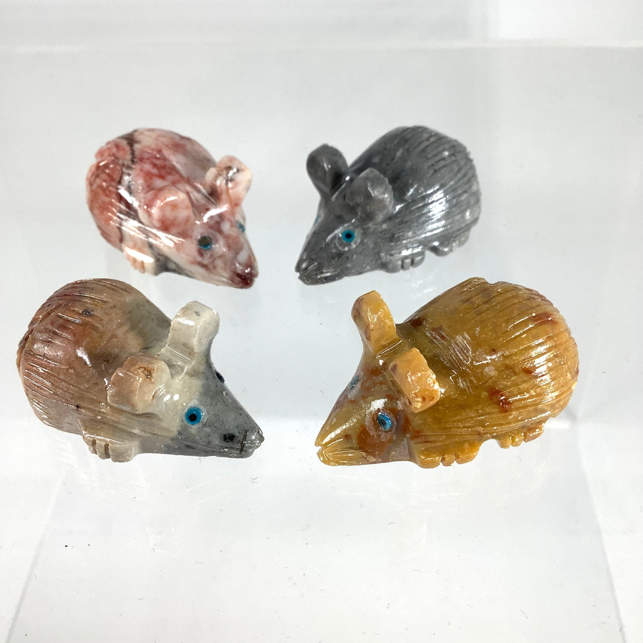 1 Soapstone Baby Animal Carving from Peru #C005D - Three Small Glass Fish Figurines Displayed