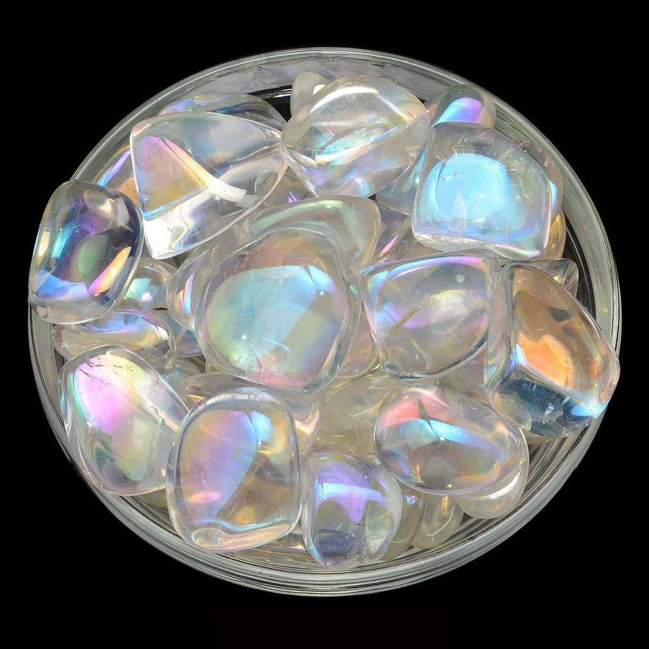 1 XL CLEAR QUARTZ Titanium Rainbow Aura Tumbled Stone aka Opal Aura Quartz Crystal #AQ02