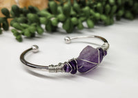 Thumbnail for Amethyst Gemstone Wire Wrapped Bangle Cuff Bracelet #LV4377