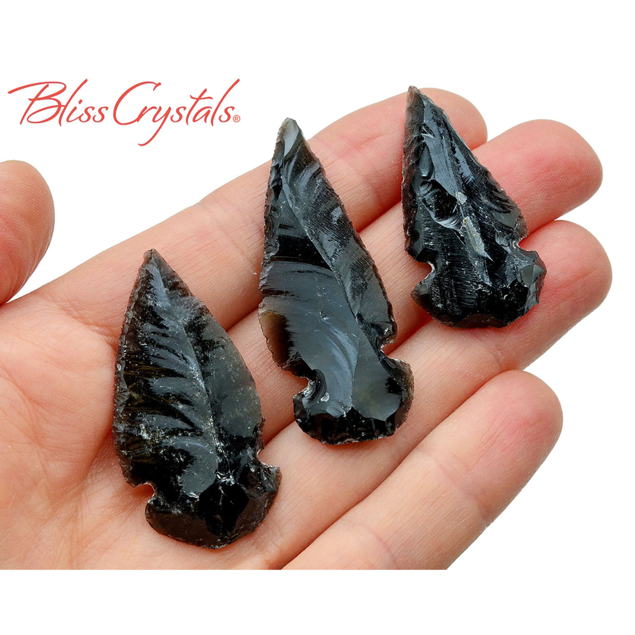 2 Black Obsidian Natural Arrowheads for Grounding #BA14