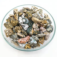 Thumbnail for A bowl of mixed-size ocean jasper tumbled stones, product #LV1275