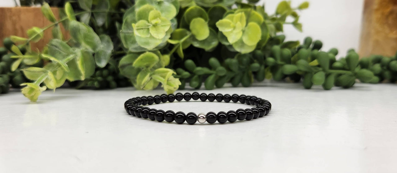 Black Tourmaline Bracelet Small 4mm Beads 7" Length #LV3995