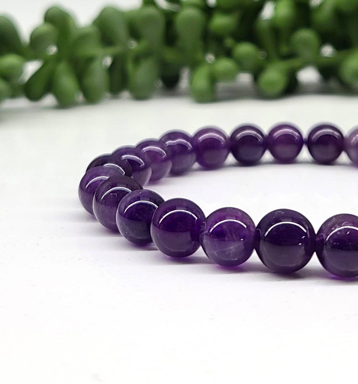 Amethyst Gemstone Bracelet Stretchable 8mm Beads, Size 7" #LV3993