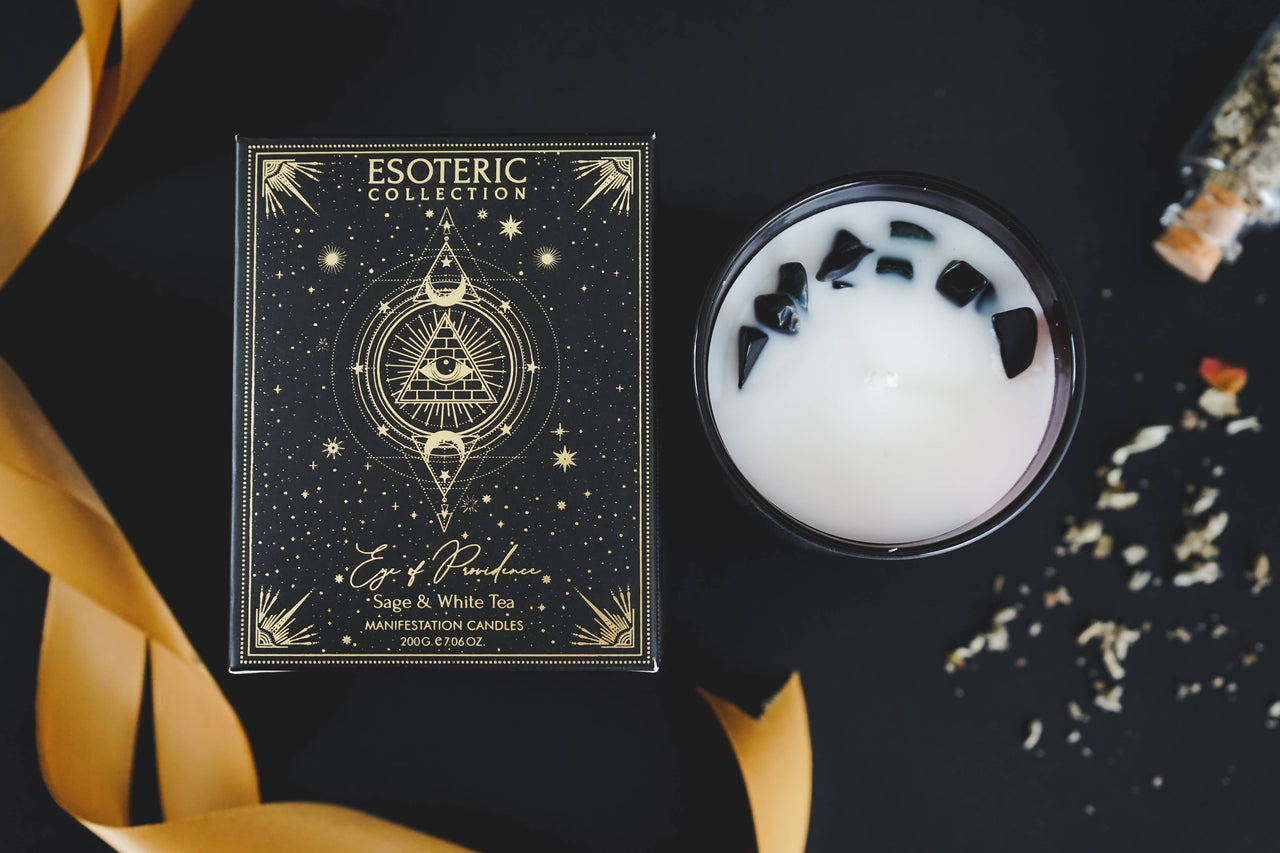 Esoteric Gem Candle - Eye of Providence, Sage & White Tea Gemstone: Black Obsidian #ESCAGEP