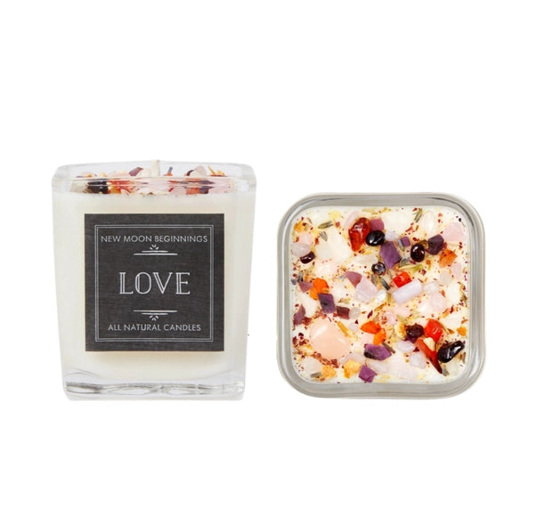 Love: Ritual Candles, Soy Candle, Crystal Candles: 7.5oz Square Glass #LV5342