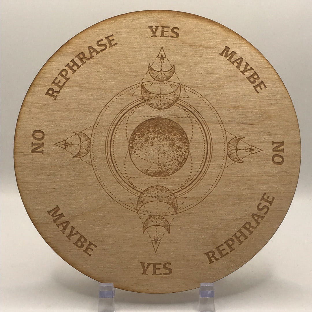 Wooden plaque with a Triple Moon design on the 6’ Wood Pendulum Board #SK2209