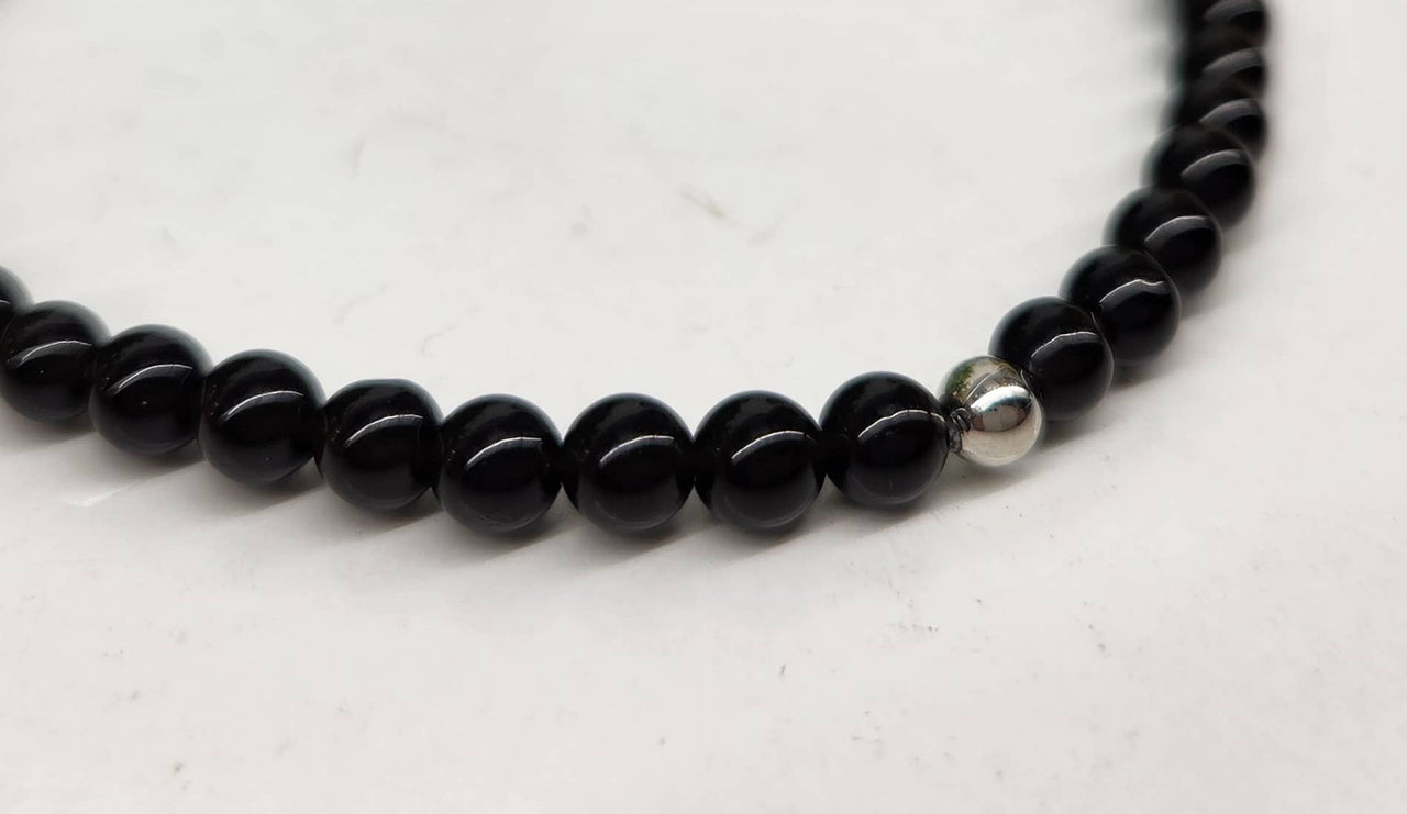 Black Tourmaline Bracelet Small 4mm Beads 7" Length #LV3995