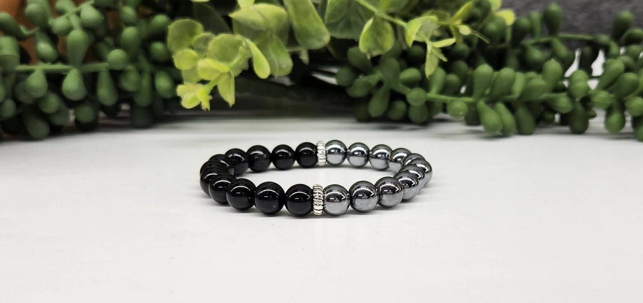 Terahertz and Black Tourmaline 7" Bracelet 8mm Beads #LV3999