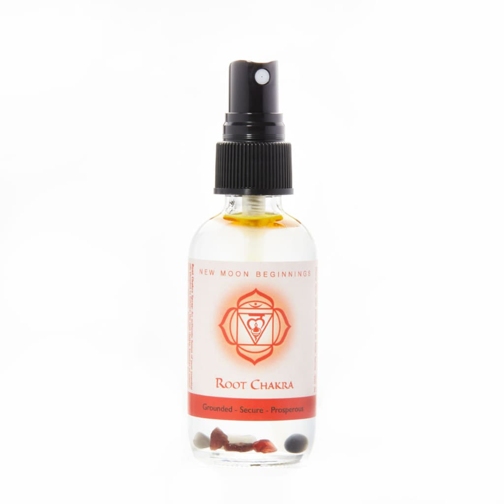 Bottle of root chakra oil in 7 Chakra Balancing Spray, Essential Oil and Crystal Perfume