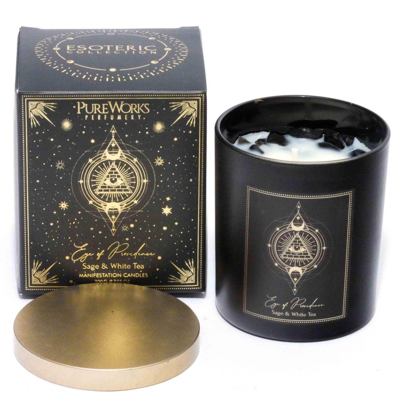 Esoteric Gem Candle - Eye of Providence, Sage & White Tea Gemstone: Black Obsidian #ESCAGEP