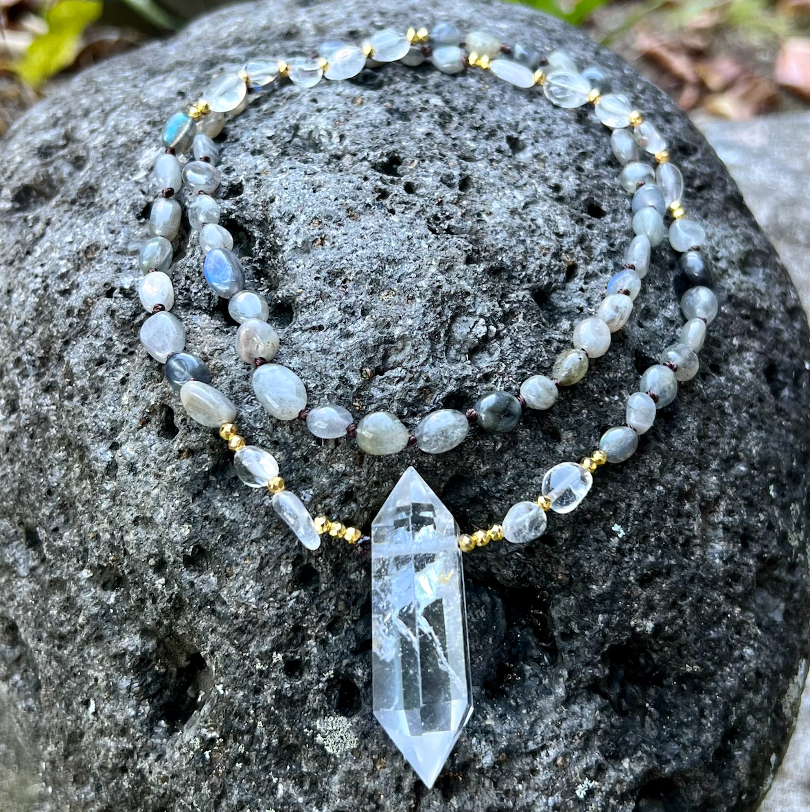 Labradorite Mala w/Crystal Quartz Pendant #LV6187