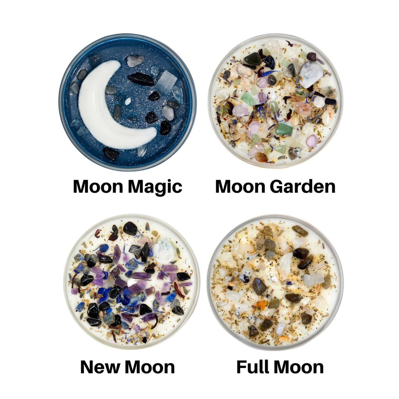 Moon Magic Crystal Candle- Ritual Candles, 12oz Round Glass Soy Candle #LV5591