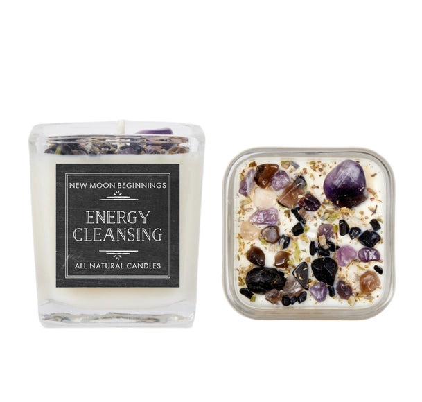 Energy Cleansing: Ritual Candles, Soy Candle, Crystal Candles: 7.5oz Square Glass #LV5277