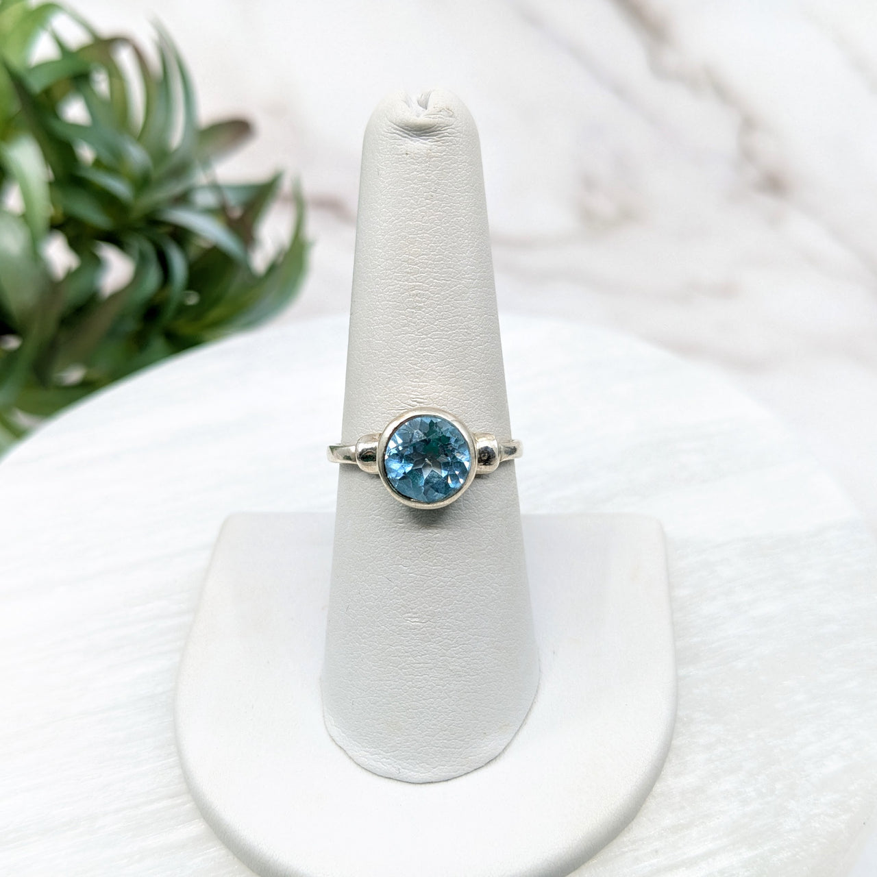 Blue Topaz  S.S. Faceted Ring #LV5537