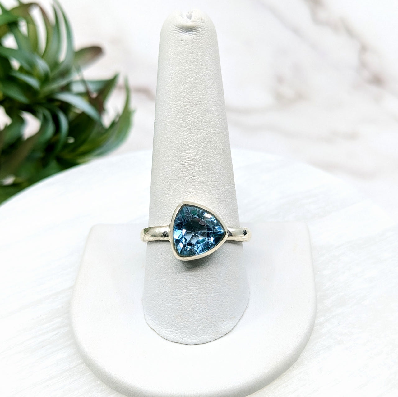 Blue Topaz  Sz. 10.25 S.S. Faceted Ring #LV5538