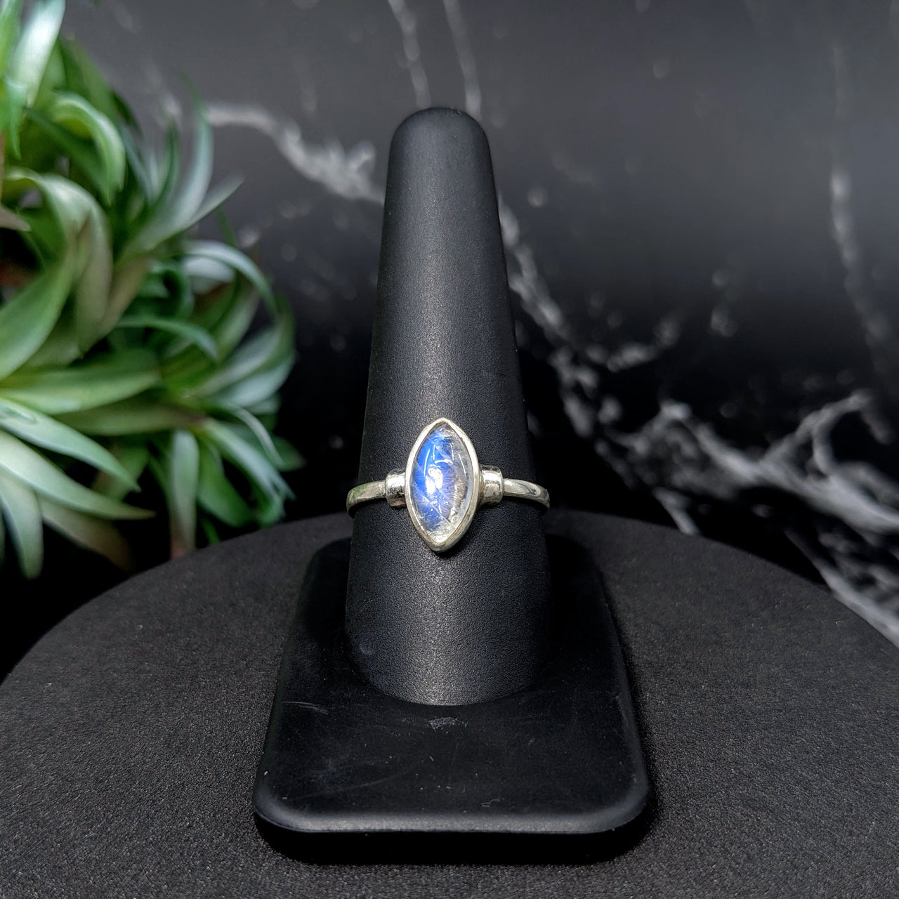 Rainbow Moonstone   Sz. 10 S.S. Marquis Ring #LV5546