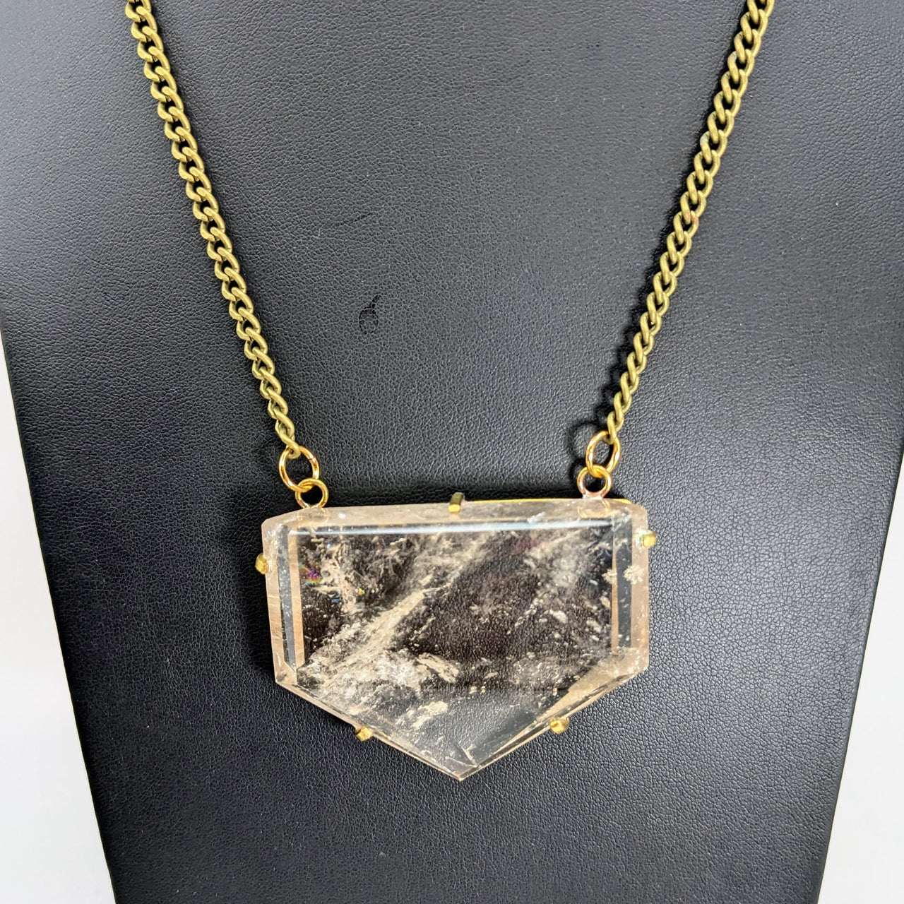 Light Smoky Quartz 2" Flat Point 18" Necklace Gold #LV5786