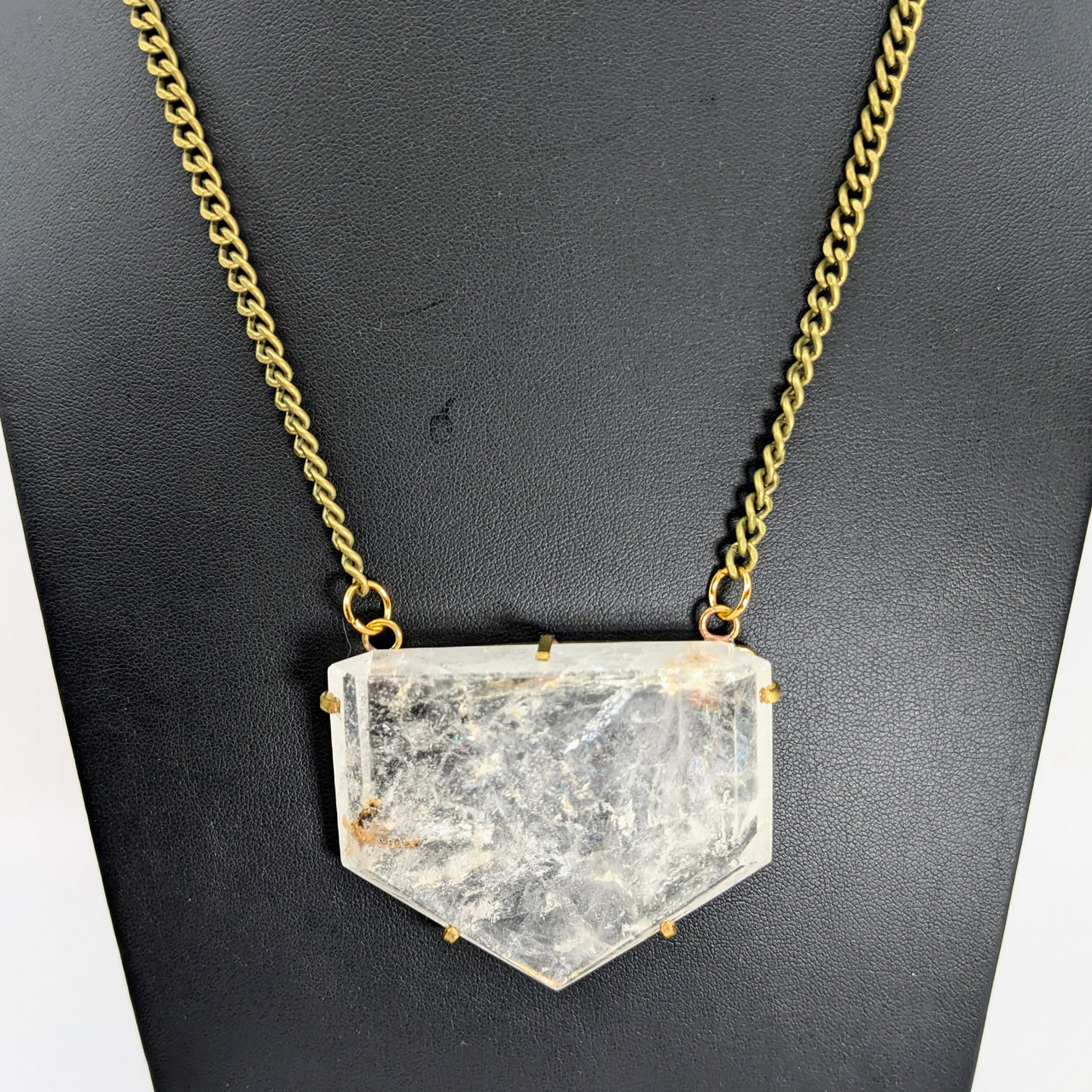 Clear Quartz 2" Flat Point 18" Necklace Antique Brass #LV5787