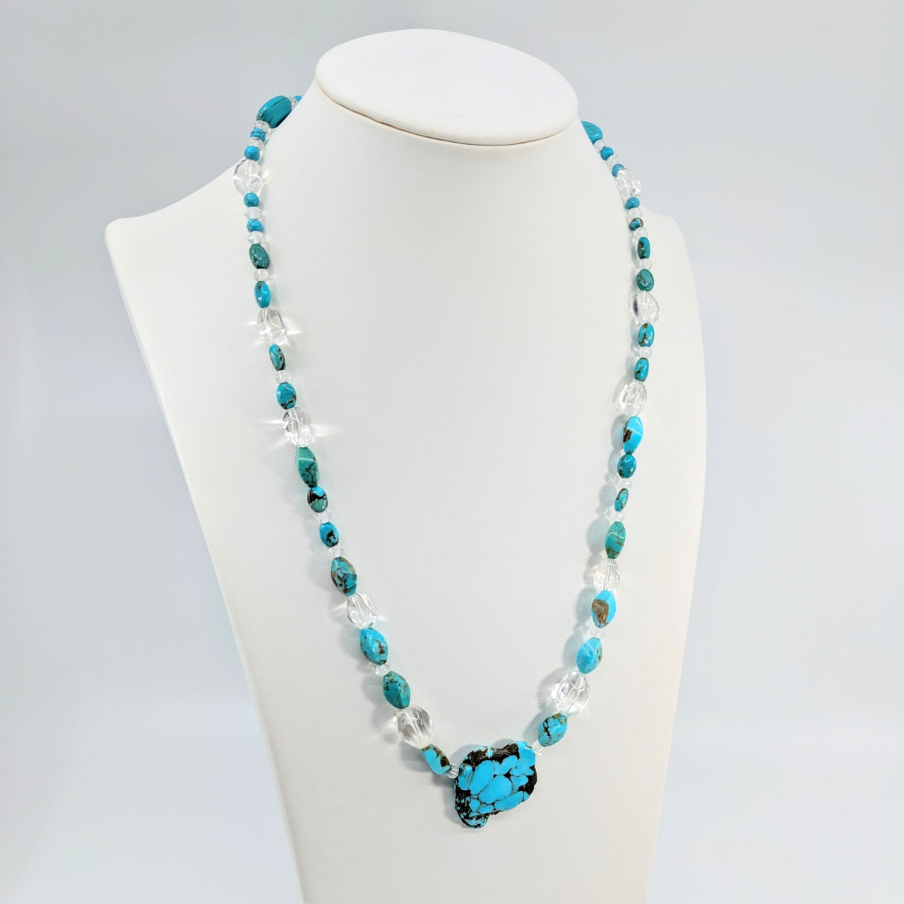 Turquoise & Clear Quartz 23" Beaded Toggle Clasp Necklace #LV5872