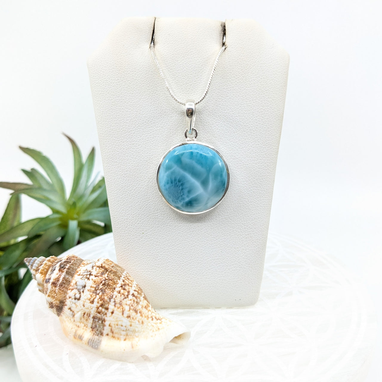 Larimar .8" S.S. Circle Pendant #LV5938