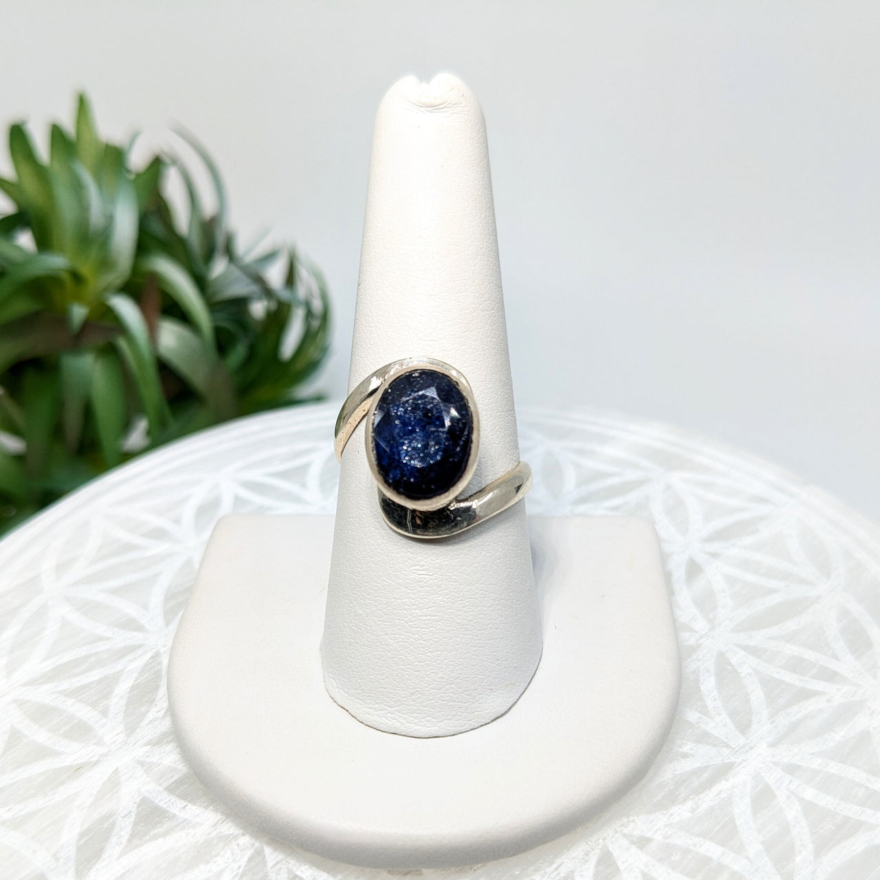 Blue Sapphire  S.S. Swoop Ring #LV5955