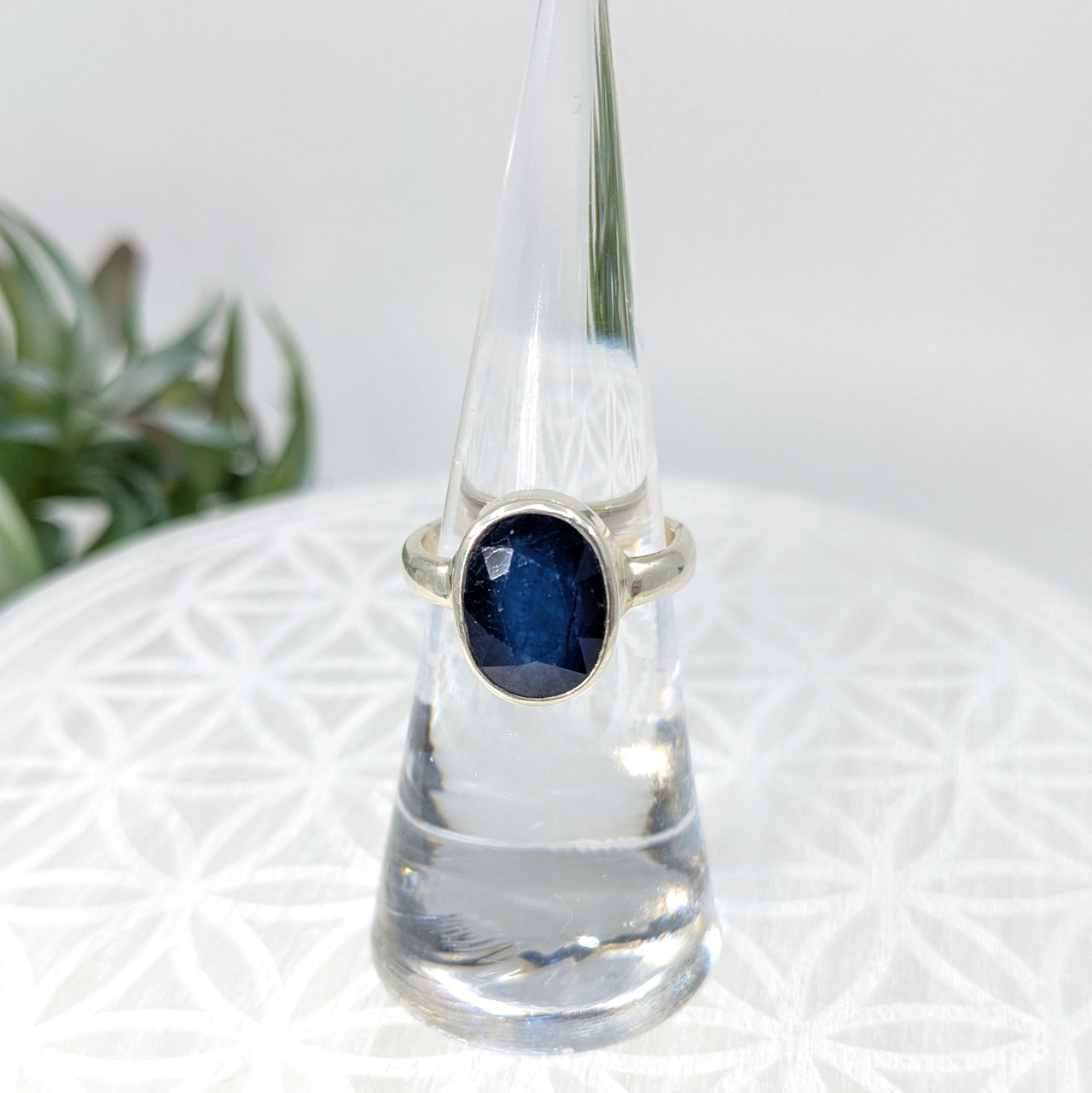 Blue Sapphire Sz 5.5 Faceted Oval Ring #LV5956