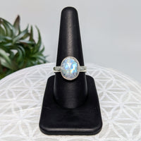 Thumbnail for Rainbow Moonstone  Sz 9.5  S.S. Faceted Ring #LV5983