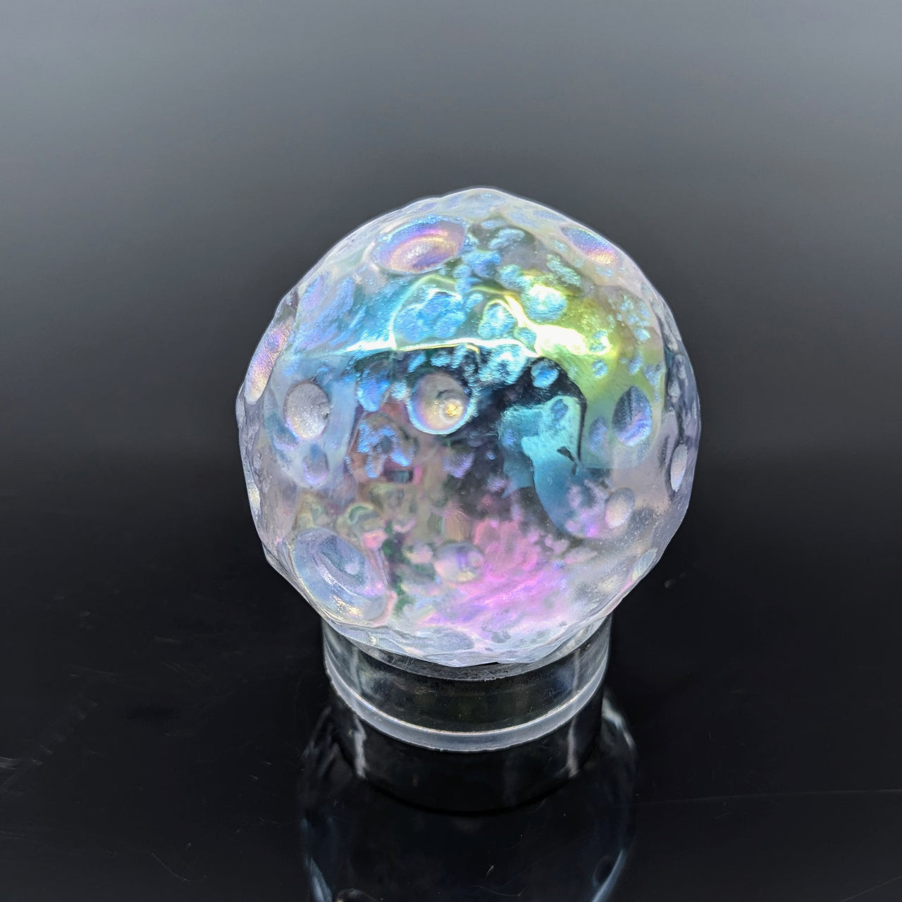 Platinum Aura Quartz 1.7" Moon Carving #LV6170