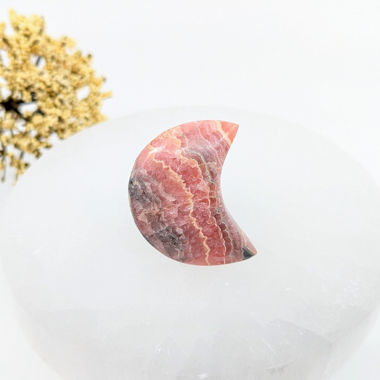 Rhodochrosite 1.2" Moon Carving #LV6203