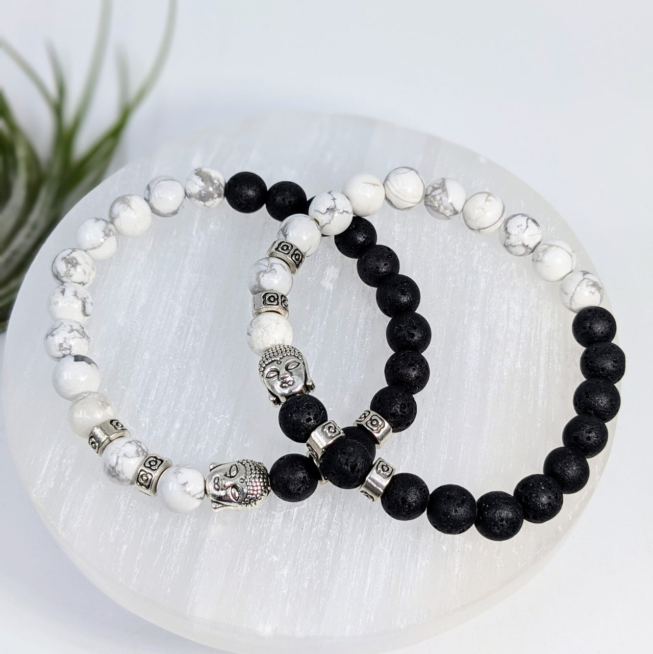 Howlite & Lava Bead 7.5" Bracelet with Buddha #LV6529