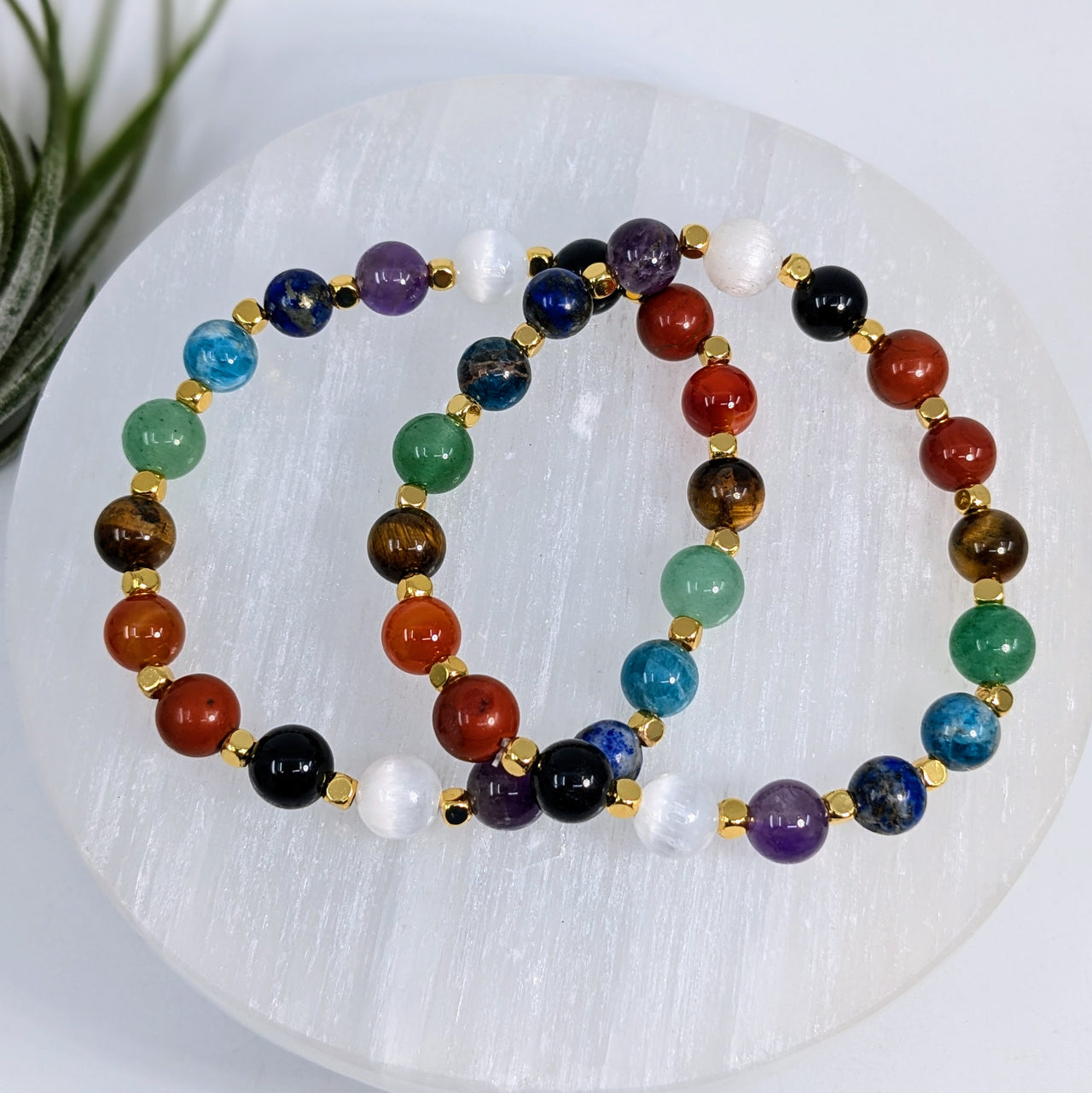 Chakra Rainbow 7" Bead Bracelet w Gold Spacer #LV6530