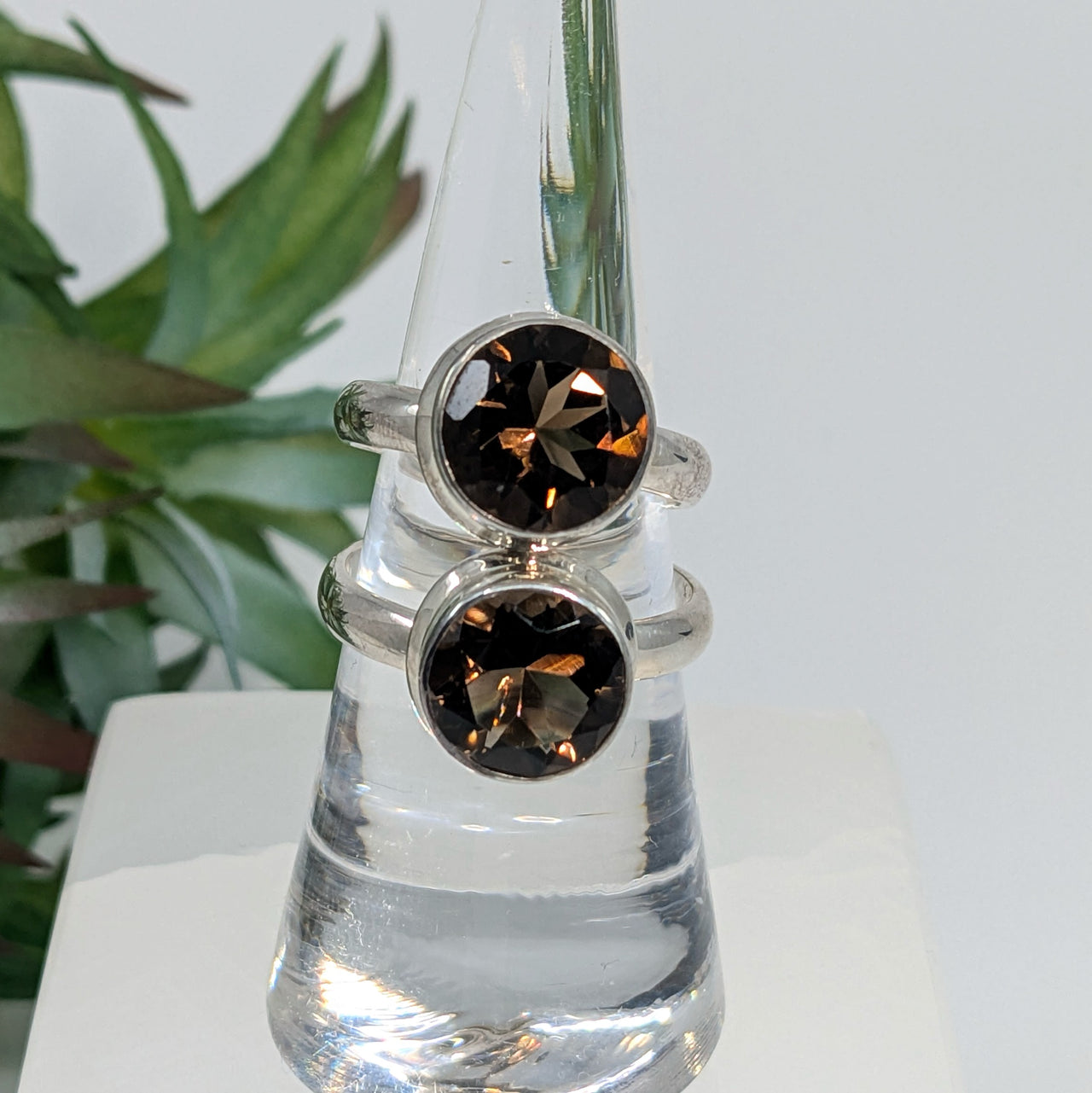 Smoky Quartz Sz 6.75 - Sz 7.75 Brilliant S.S. Ring #LV6701