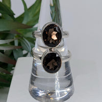 Thumbnail for Smoky Quartz Sz 5.5 - Sz 8.5 Oval Faceted S.S. Ring #LV6702