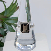 Thumbnail for Smoky Quartz Sz 7.75 Rectangular S.S. Ring #LV6704