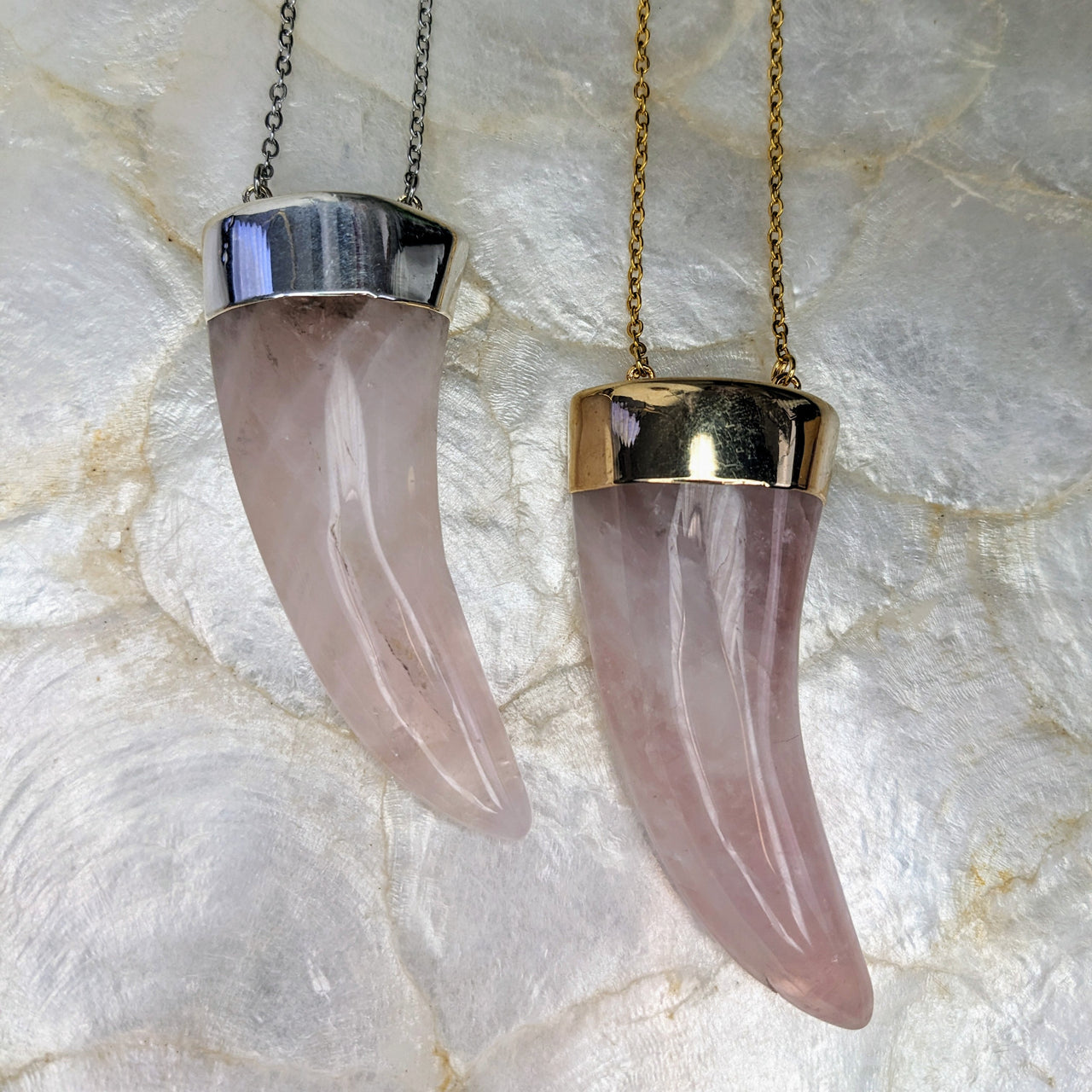 Rose Quartz Horn Shape Pendant 28" Necklace #LV5590