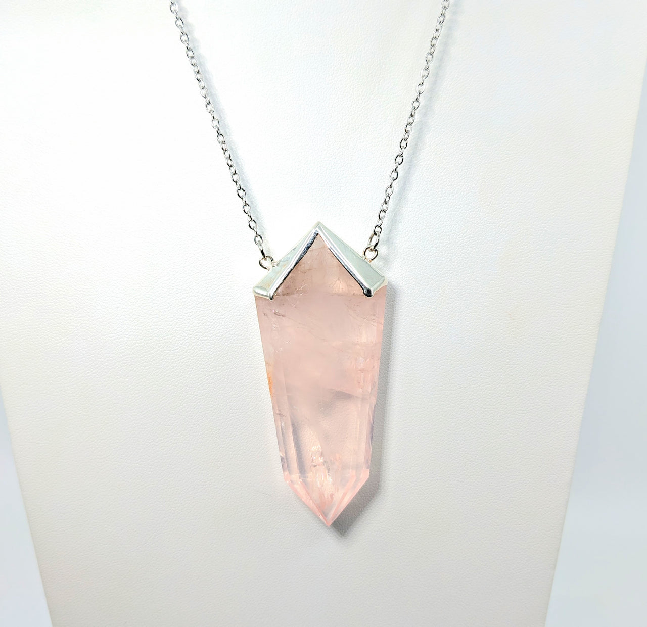 Rose Quartz 3.5" DT Point 18" Necklace  #LV5776