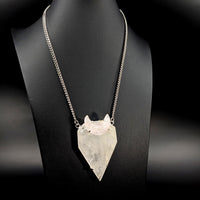 Thumbnail for Quartz Point with Rose Quartz Crescent Moon Brass or Silver Necklace #LV5778