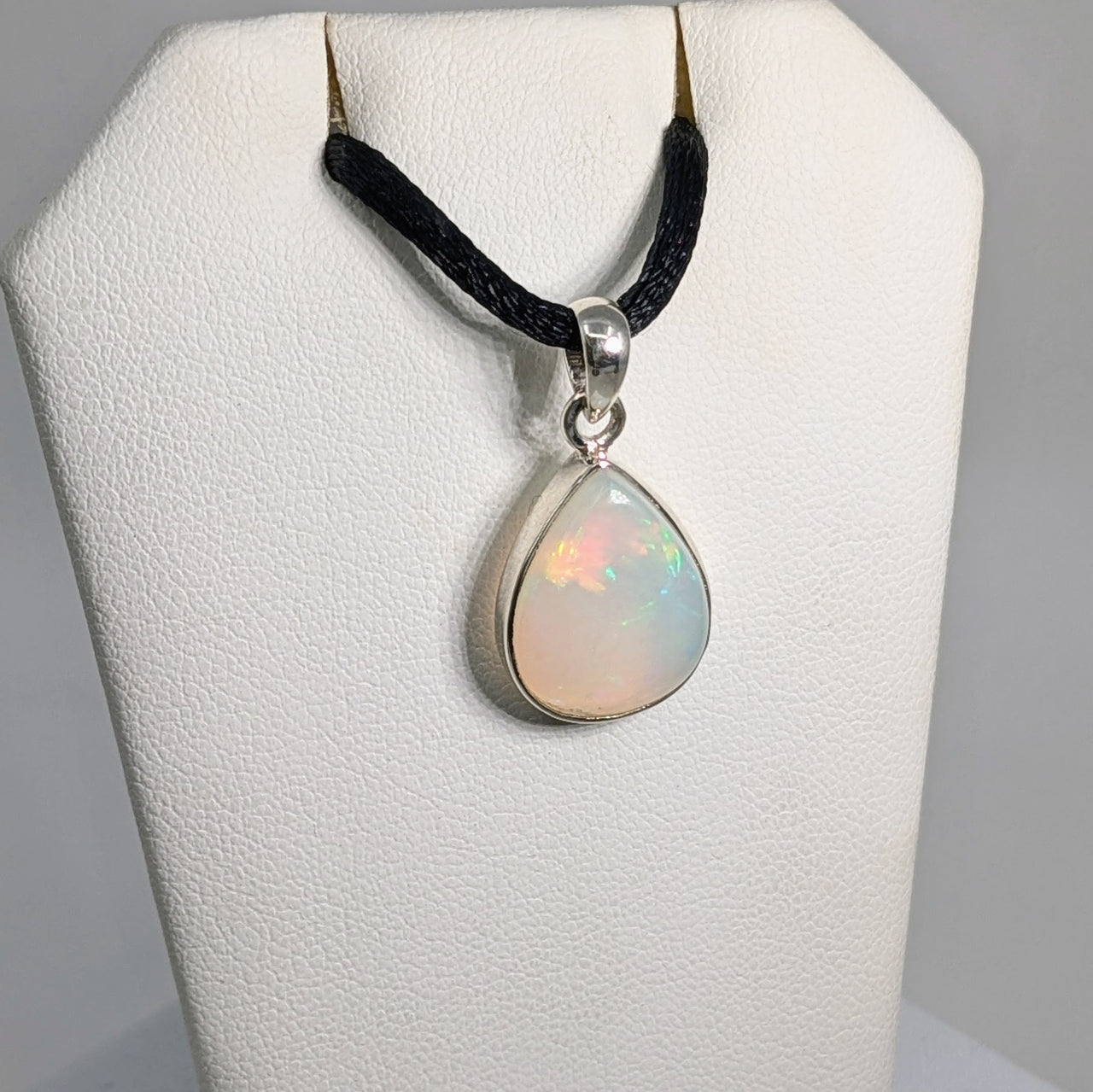 Ethiopian Opal Teardrop Pendant Sterling Silver #LV5915