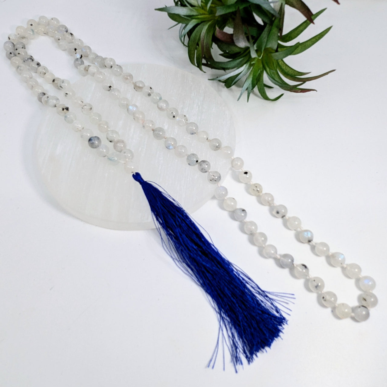 Rainbow Moonstone Beaded 19" Mala Necklace #LV6197