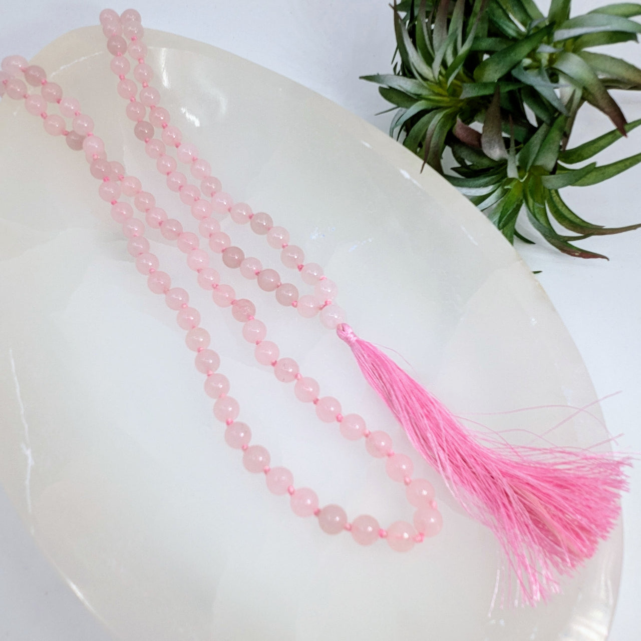 Rose Quartz Beaded 19" Mala Necklace #LV6196