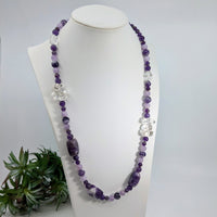 Thumbnail for Amethyst and Quartz Beaded Necklace Handmade 26