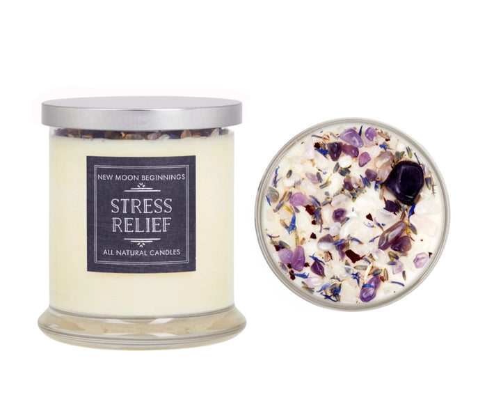 Stress Relief: Ritual Candles, Soy Candle, Crystal Candles: 7.5oz & 12oz Glass #LV5340