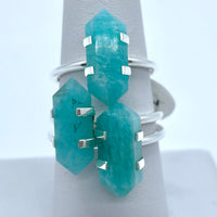 Thumbnail for Amazonite DT Dainty Sterling Silver Ring Pair with Green Stone - Choose Size #J030