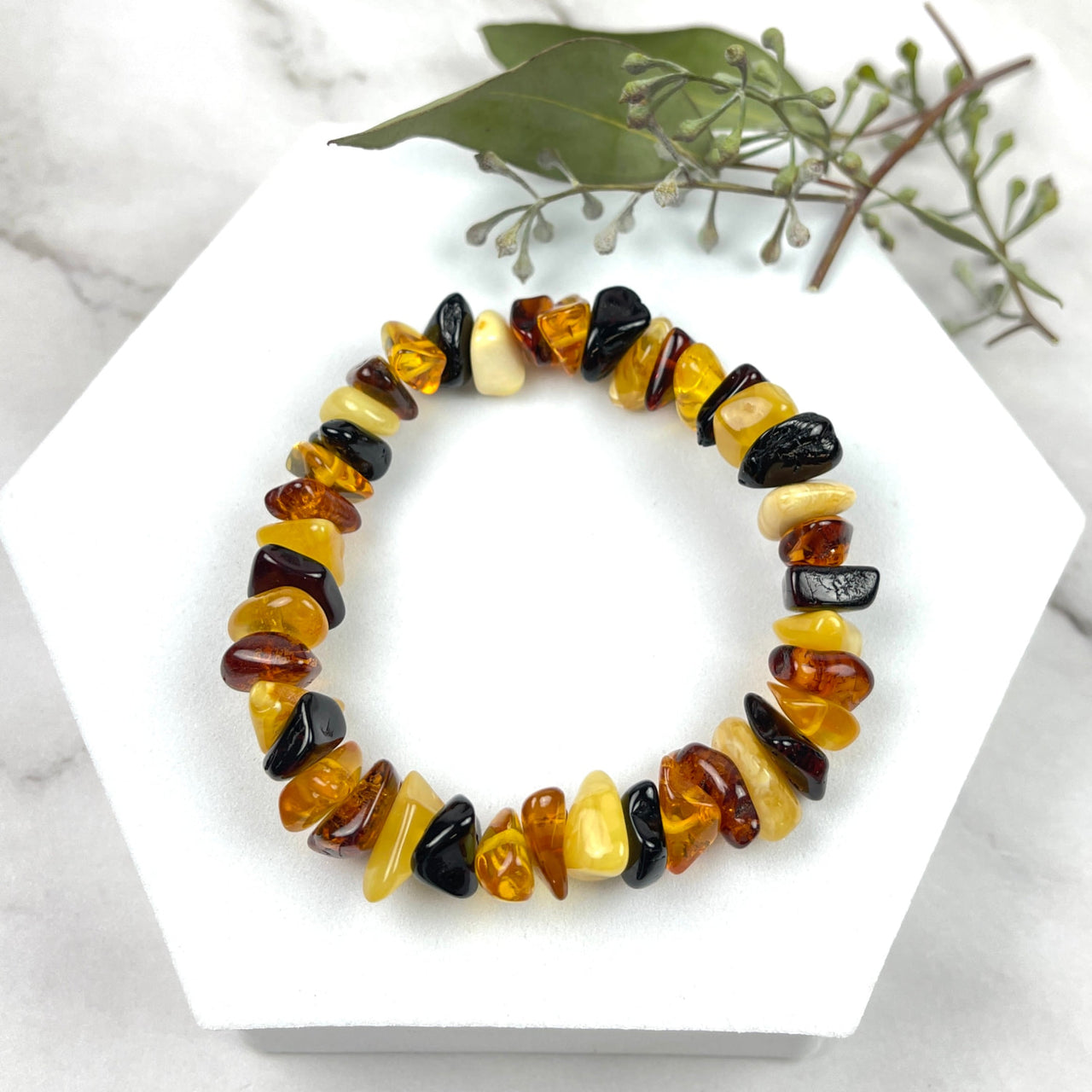 Amber Polished Bead Bracelet #J538LS - $36