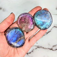 Thumbnail for Multicolored quartz palm stones in hand, Amethyst 1.2’ - 1.8’ Rainbow Aura Quartz #LV2018