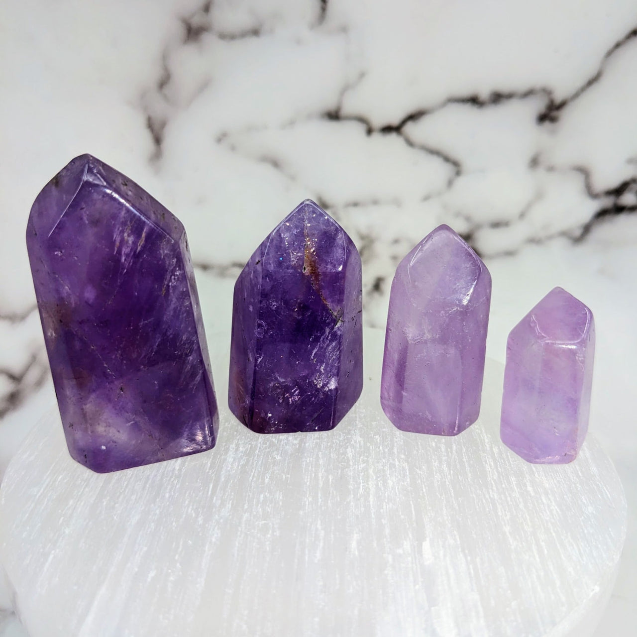 Amethyst crystal points from 1.2’ to 2.8’ in size, product name: Tower #LV2552