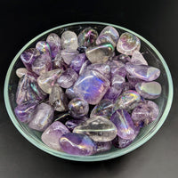 Thumbnail for A bowl of Amethyst Aura .9-1.1’ Tumble Stones #LV2720, featuring premium tumbled stones