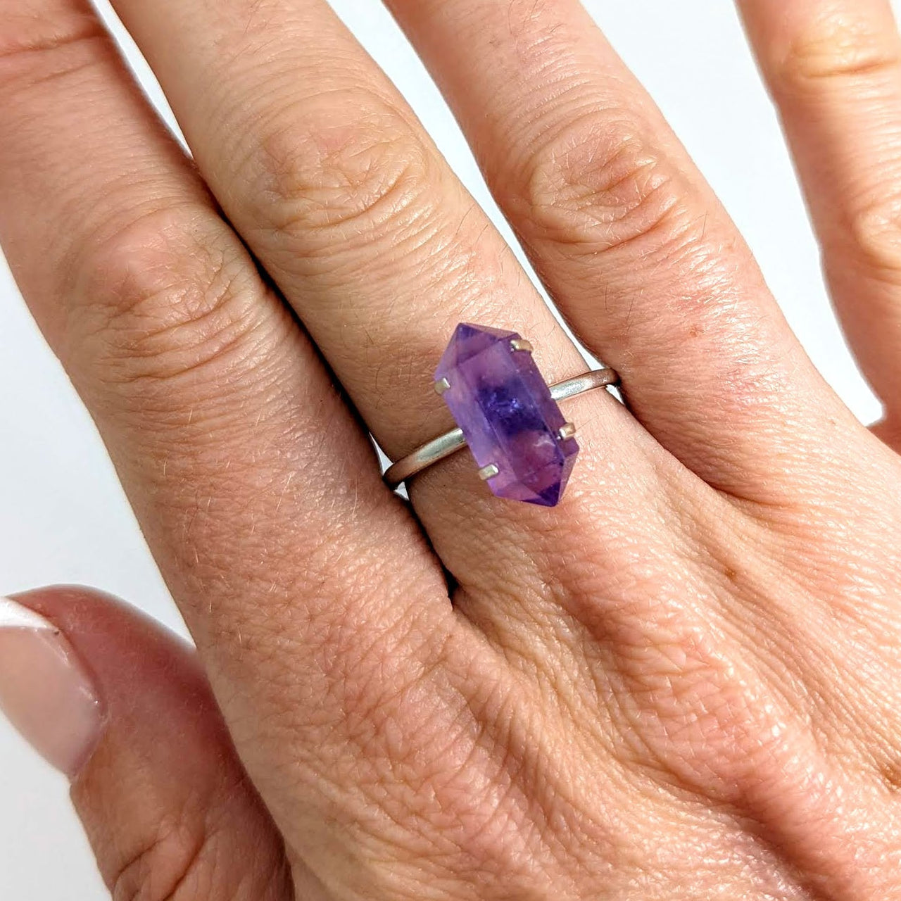 Amethyst Double Terminated Ring.925 Sterling Silver Sizes 